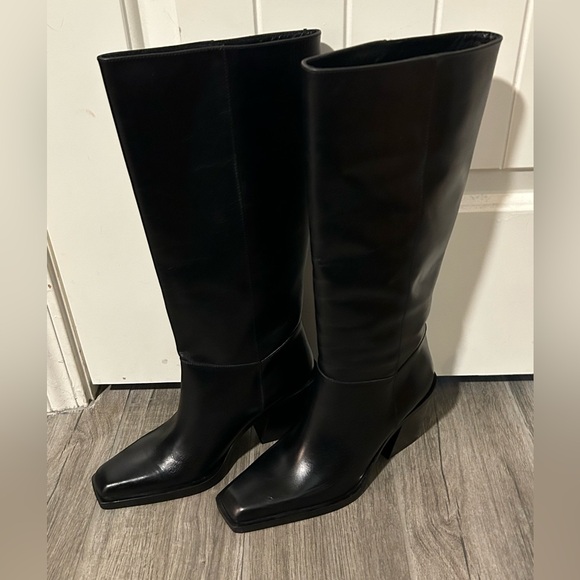 Zara x Massimo Dutti Women’s Leather Boots Square Toe Heels 38 NWT US 7.5 - Picture 4 of 9